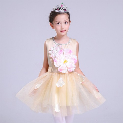 Girls kids modern dance jazz princess petal dresses flower girls ballet school show party cosplay ballet dresses